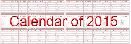 Calendar of 2015