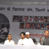 A close-up shot of Anna Hazare's Dais